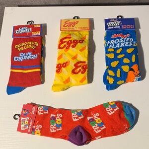 Vibrant Iconic Cereal-Inspired Crew Socks - 4 Pairs Red, Yellow, Blue, Orange